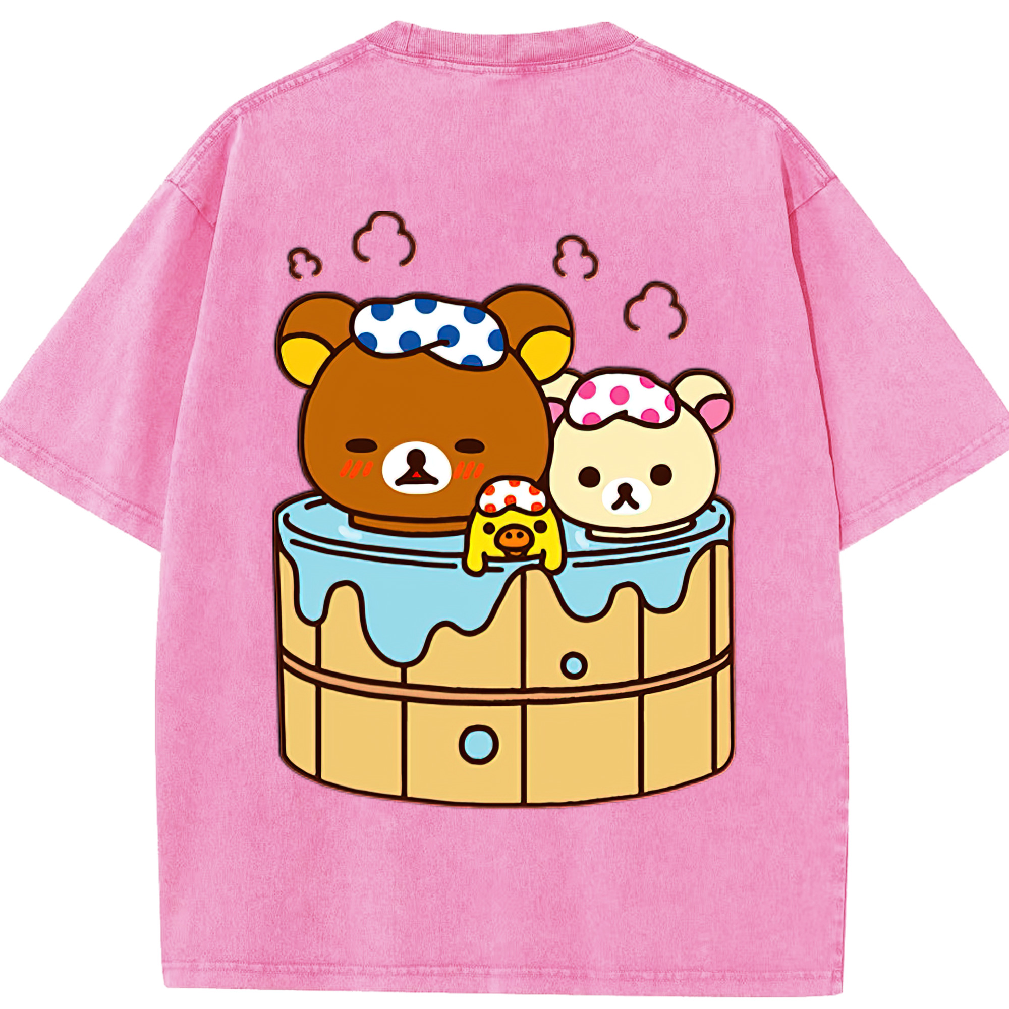 （画像用） リラックマ リラックマ キイロイトリ Rilakkuma Korilakkuma Kiiroitori 綿100% ヴィンテージ風 半袖Tシャツ（背面プリント）